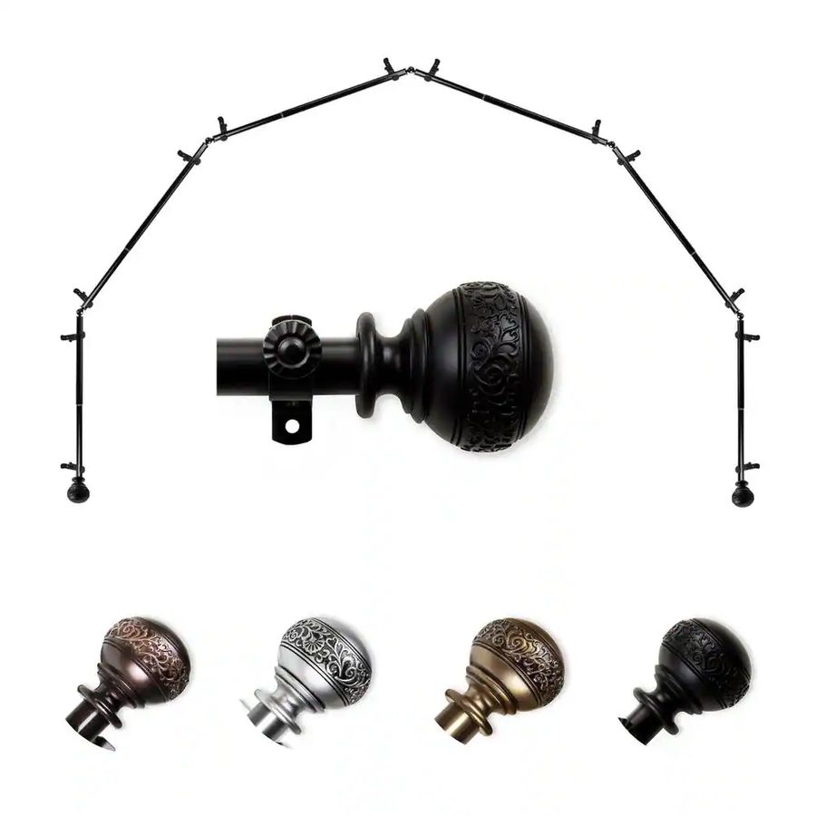 Ornate crystal glass curtain rod, decorative finials, elegant living‑room, glam décor