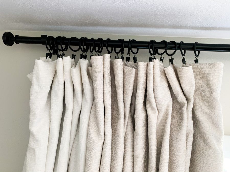 clear acrylic curtain rod with discreet mounts, living‑room, ultra‑light modern look