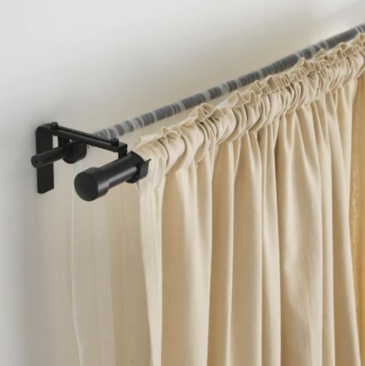 pearlescent ivory curtain rod with delicate finials, living‑room, elegant soft glow