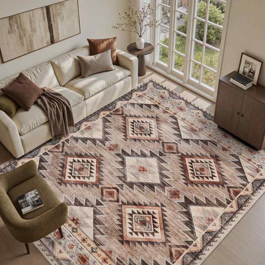 Textured concrete‑look loop rug, recycled polyester, monochrome design, urban loft living‑room