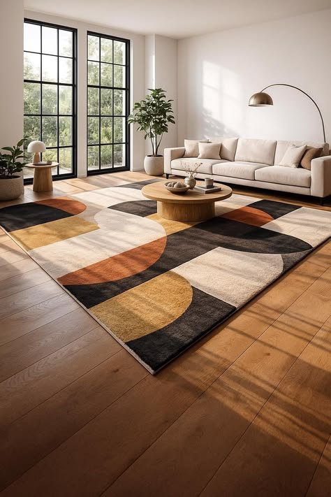 Art‑deco rug, silk‑blend, emerald and gold motif, glamorous living room