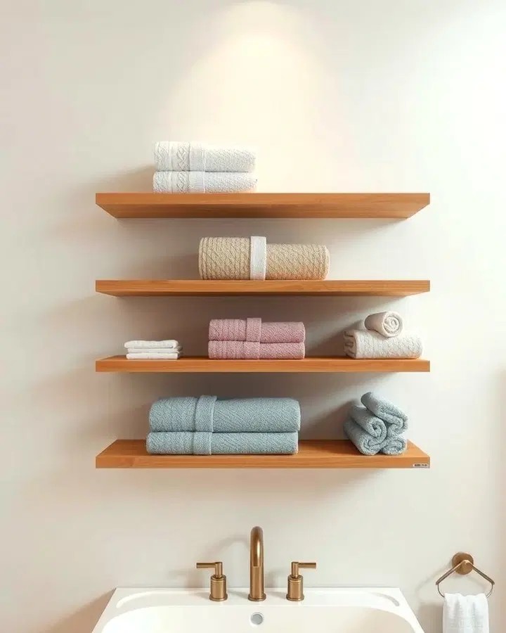 Transparent glass floating shelf, modern design, living room wall, minimalist elegance.